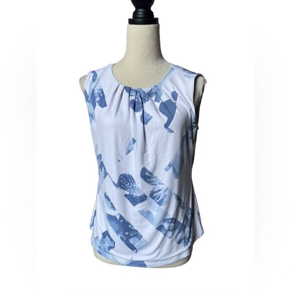 Calvin Klein White and Blue Sleeveless Blouse w/Keyhole on the Neck (Med) - Picture 1 of 10
